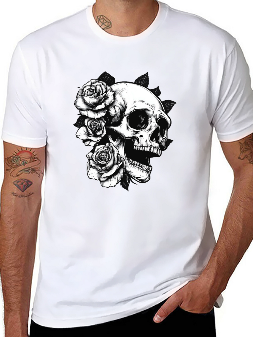 Skull & Roses Graphic Tee - Black
