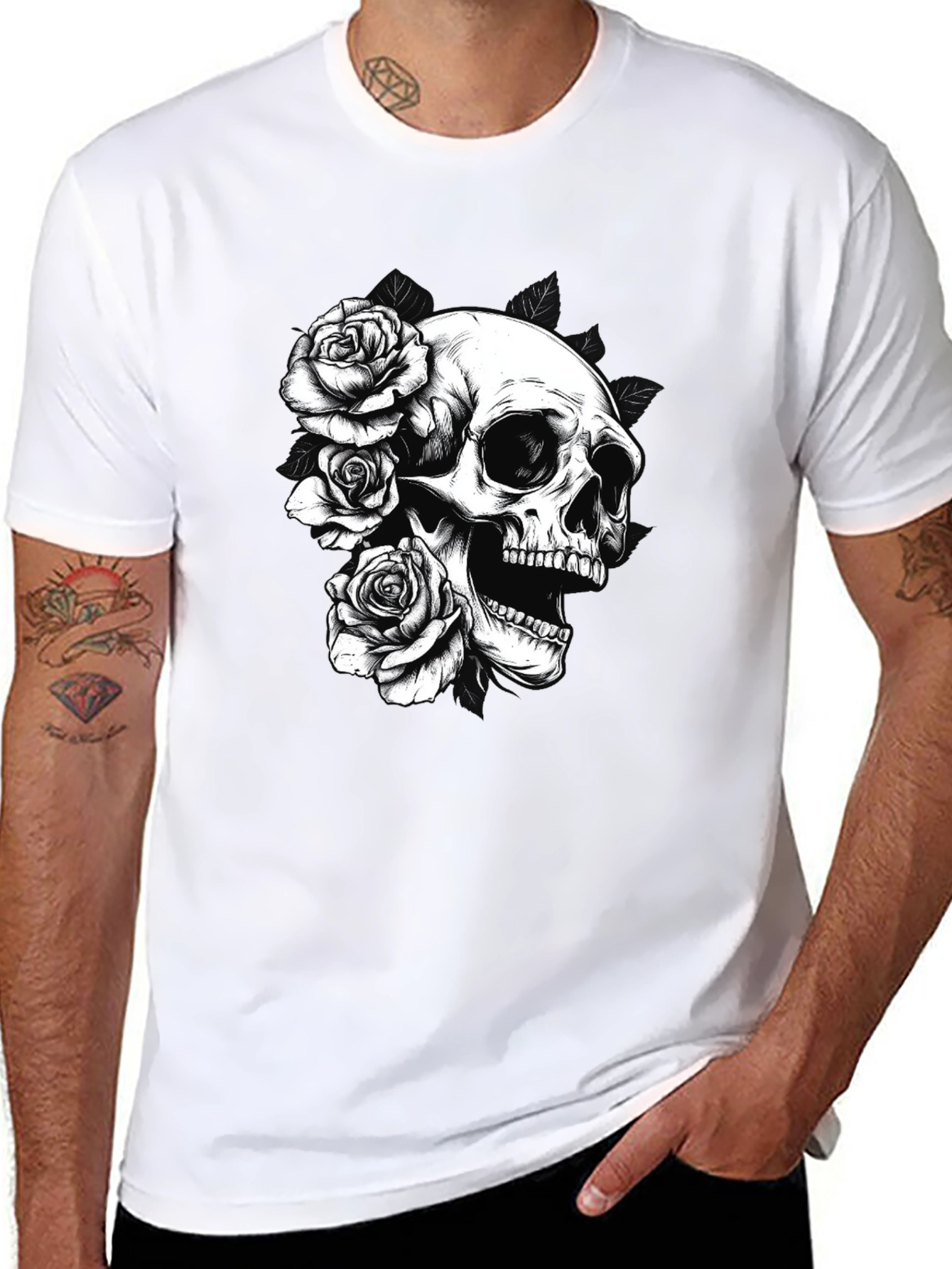 Skull & Roses Graphic Tee - Black