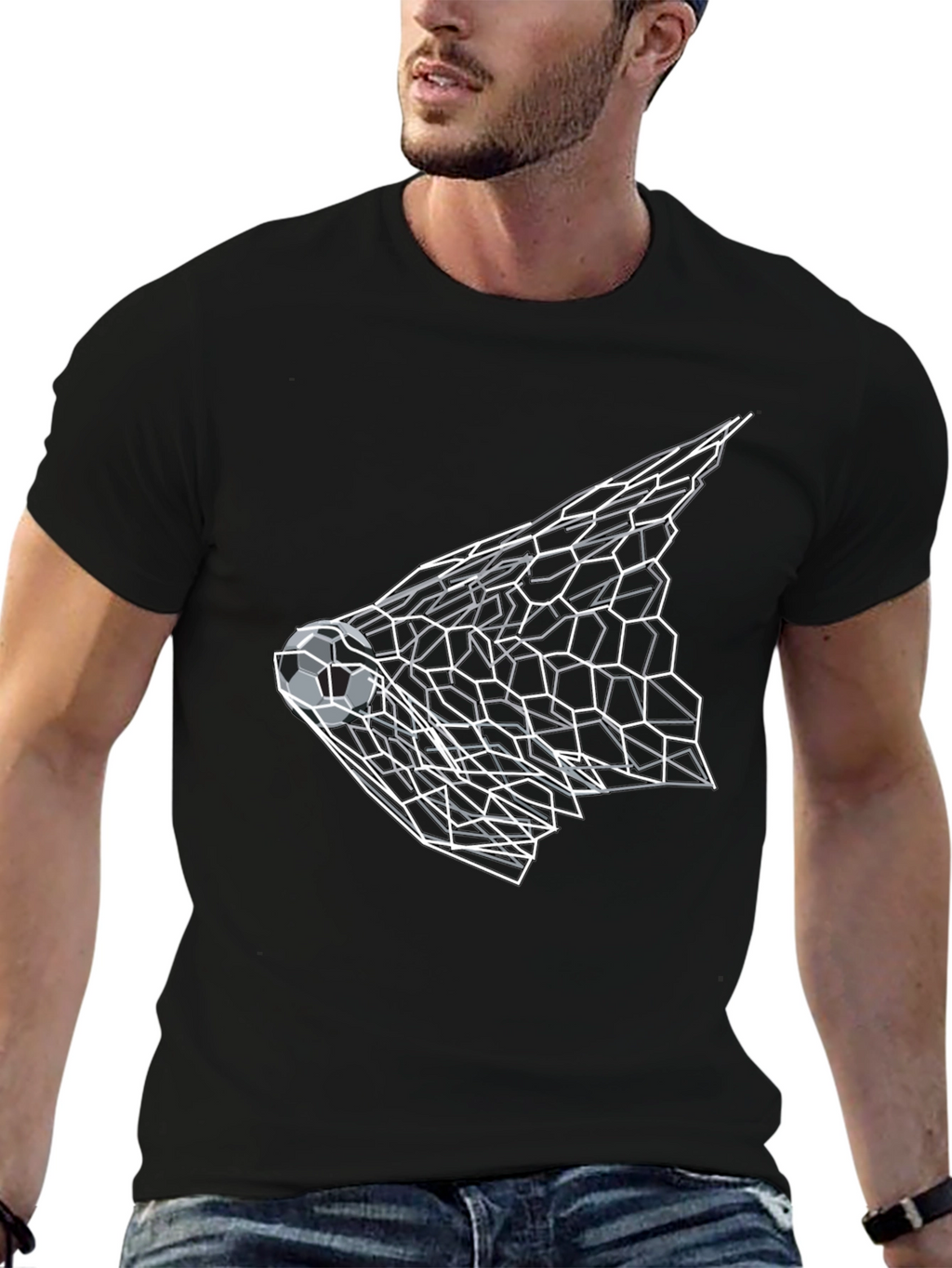 Soccer Goal Graphic Tee - Black Cotton Shirt