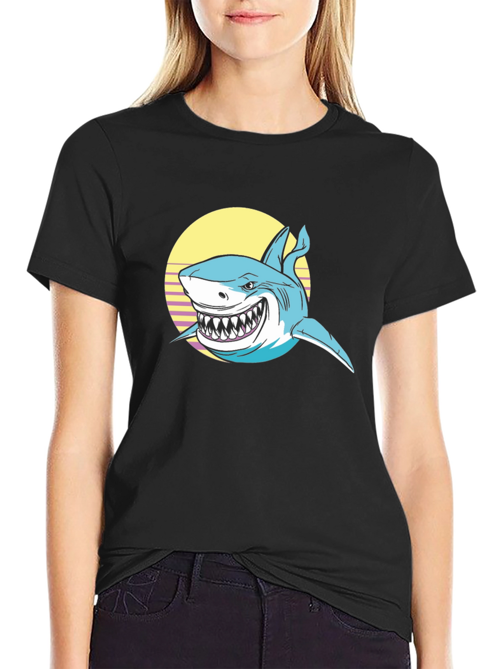 Shark Graphic Print Black T-Shirt