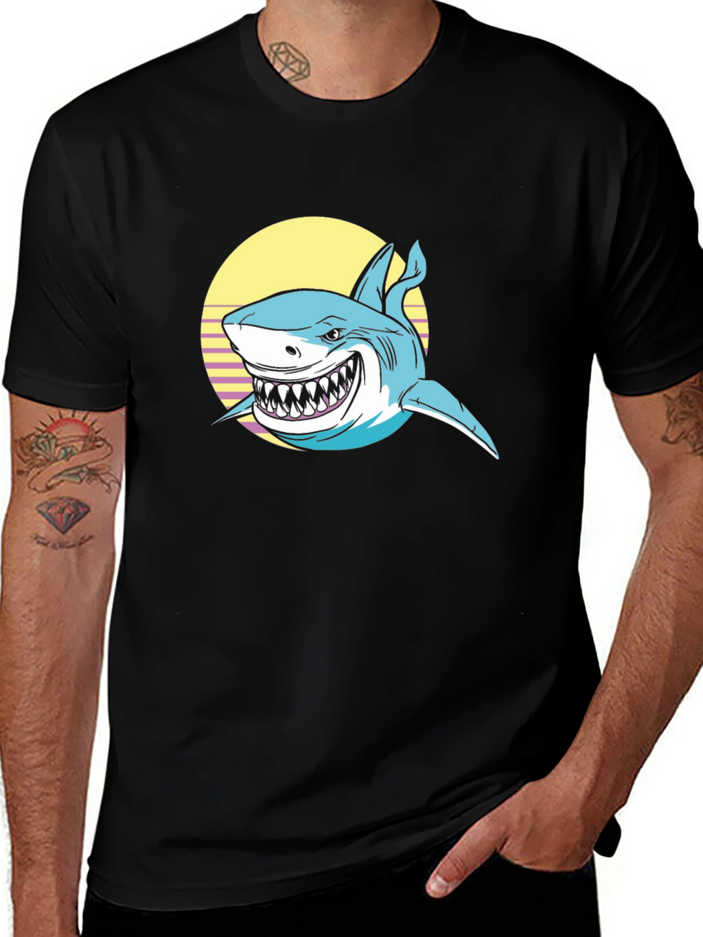 Shark Graphic Print Black T-Shirt