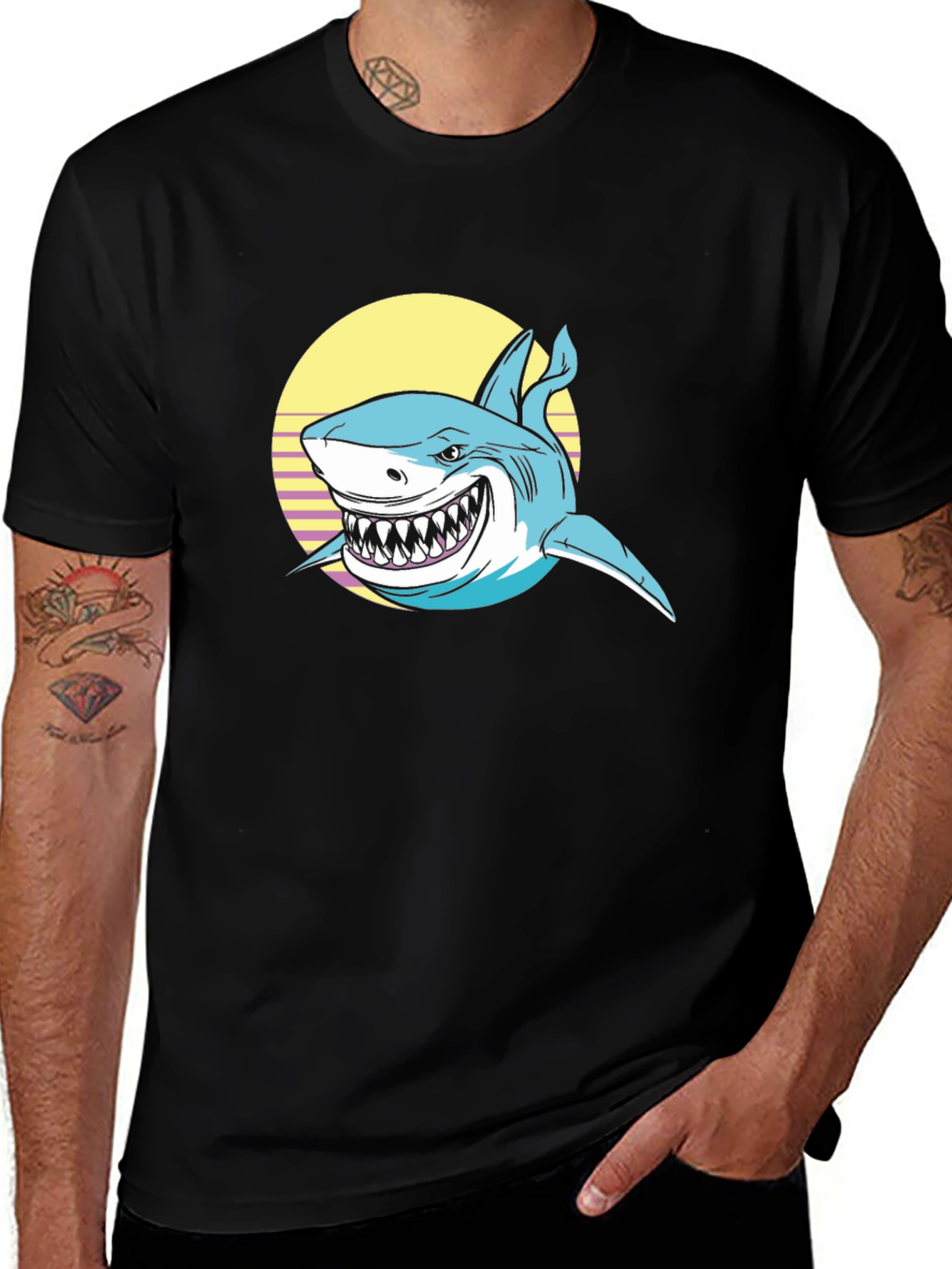 Shark Graphic Print Black T-Shirt