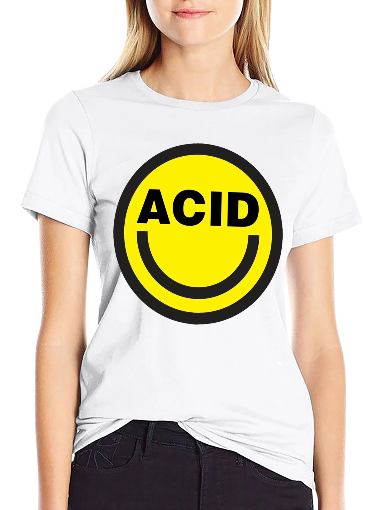 Acid Smiley Face Graphic T-Shirt - Black