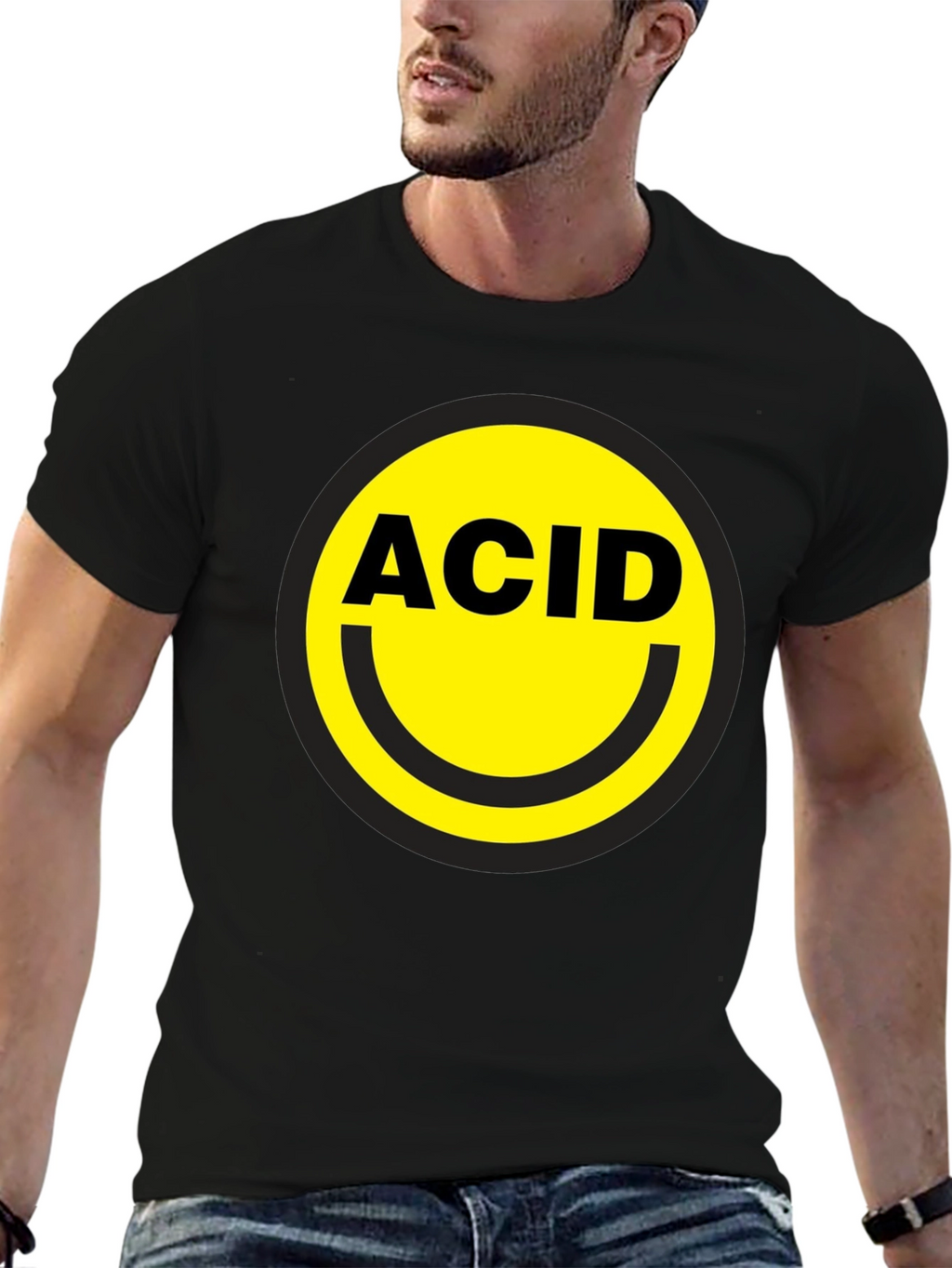 Acid Smiley Face Graphic T-Shirt - Black