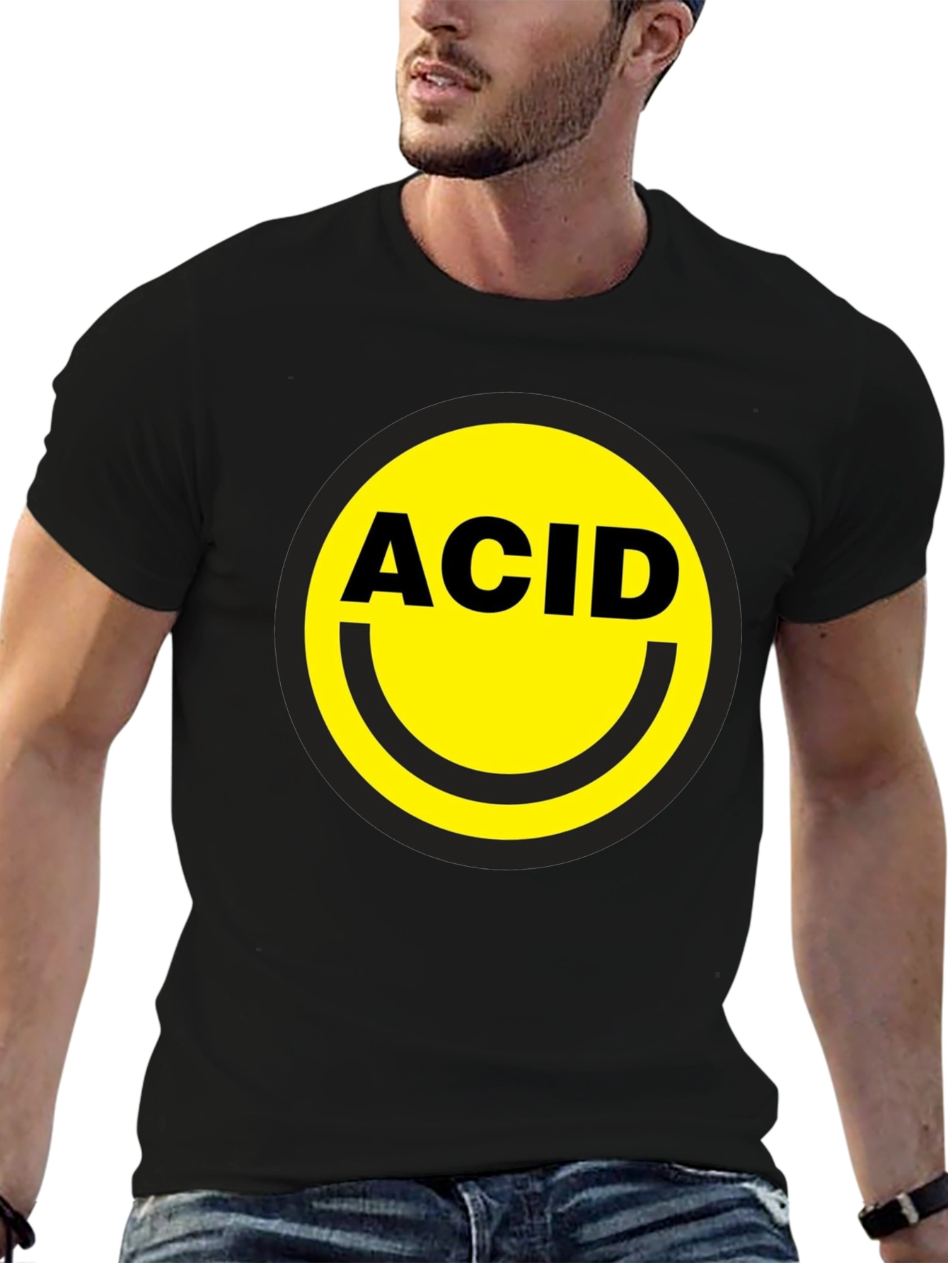 Acid Smiley Face Graphic T-Shirt - Black