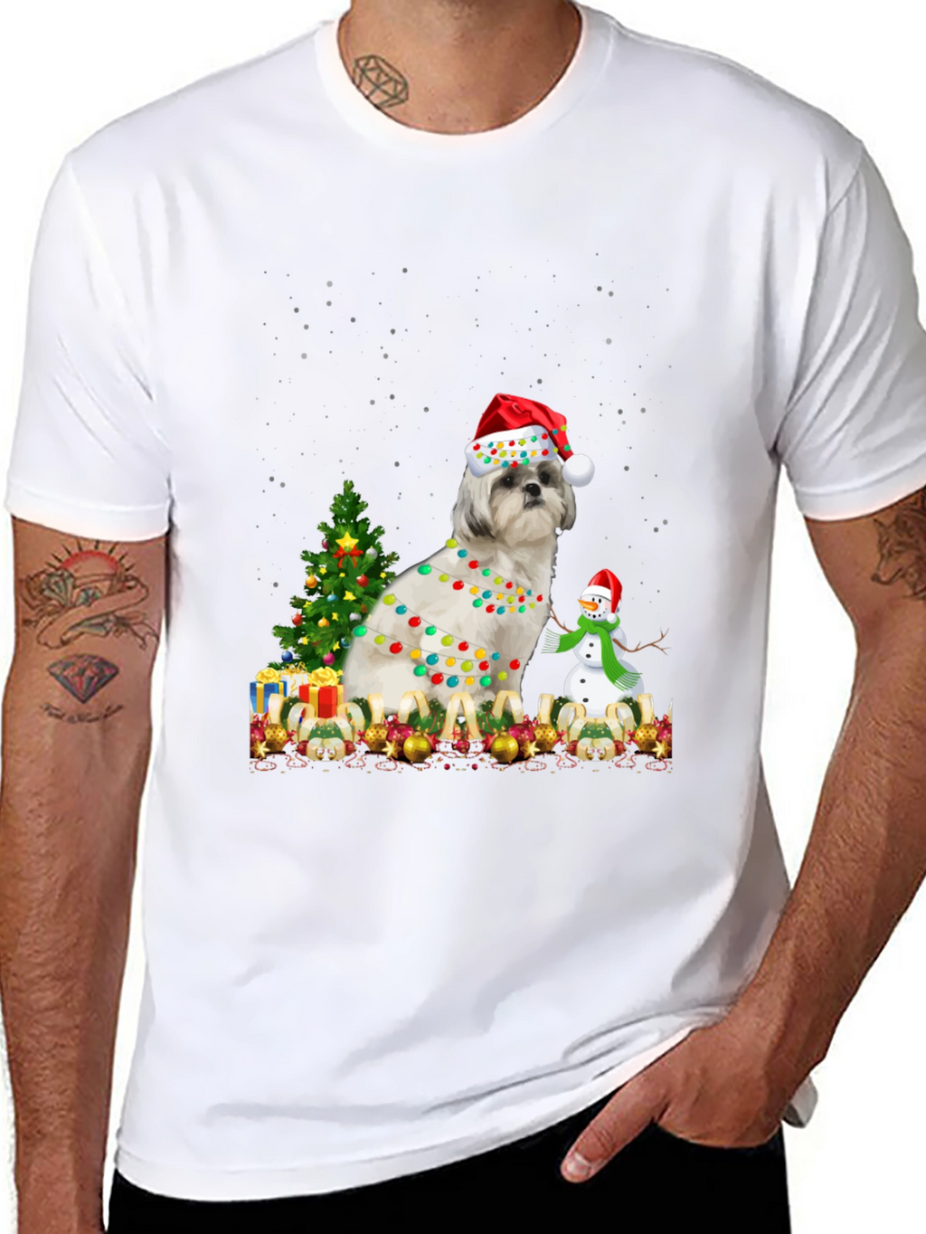 Christmas Dog T-Shirt with Lights & Santa Hat
