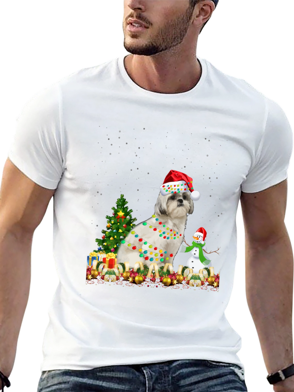 Christmas Dog T-Shirt with Lights & Santa Hat