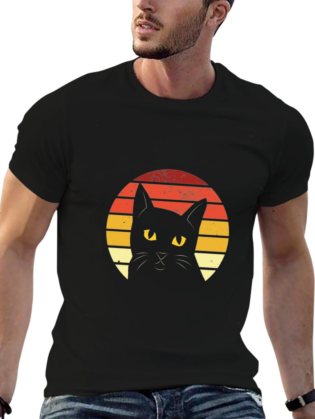 Retro Sunset Black Cat Graphic Tee
