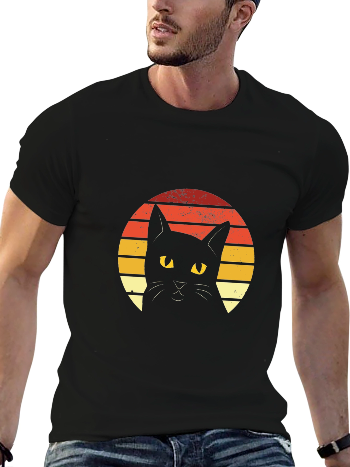Retro Sunset Black Cat Graphic Tee