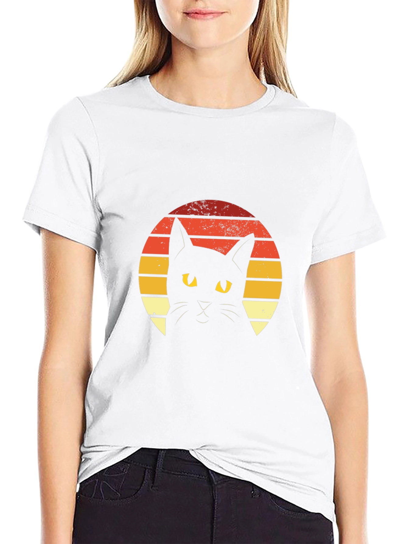 Retro Sunset Black Cat Graphic Tee