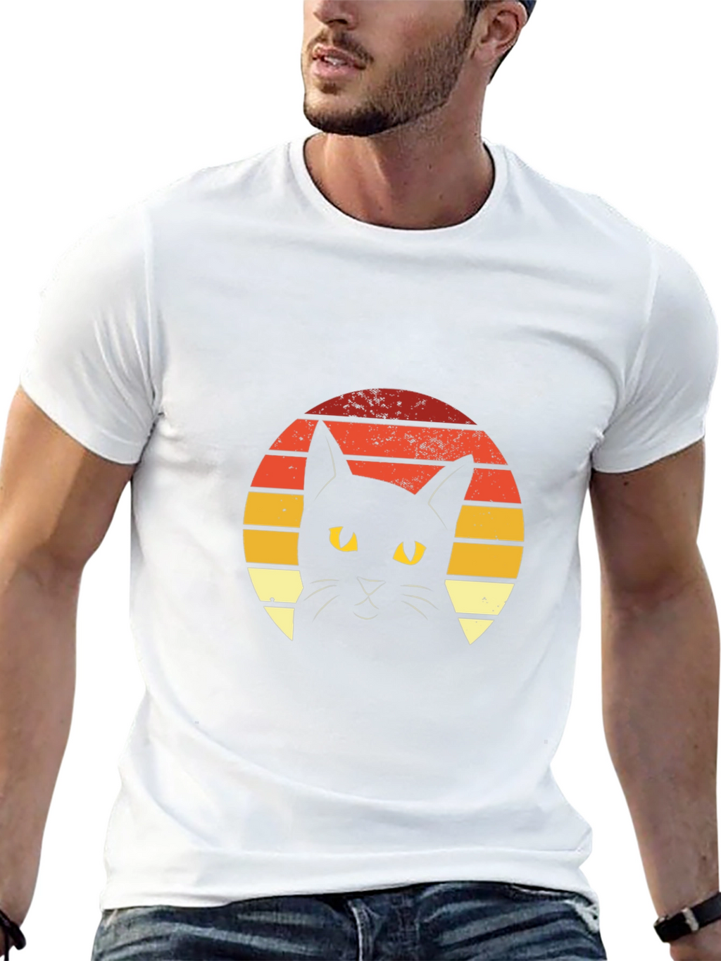 Retro Sunset Black Cat Graphic Tee