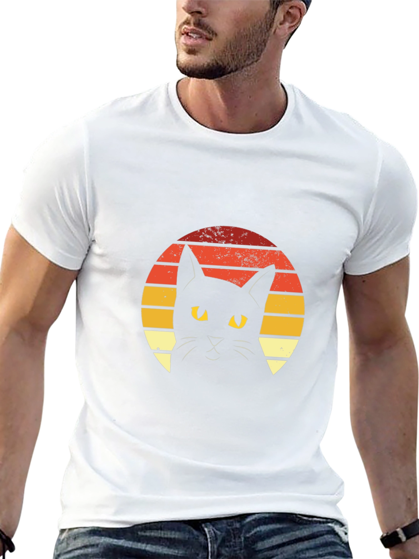 Retro Sunset Black Cat Graphic Tee