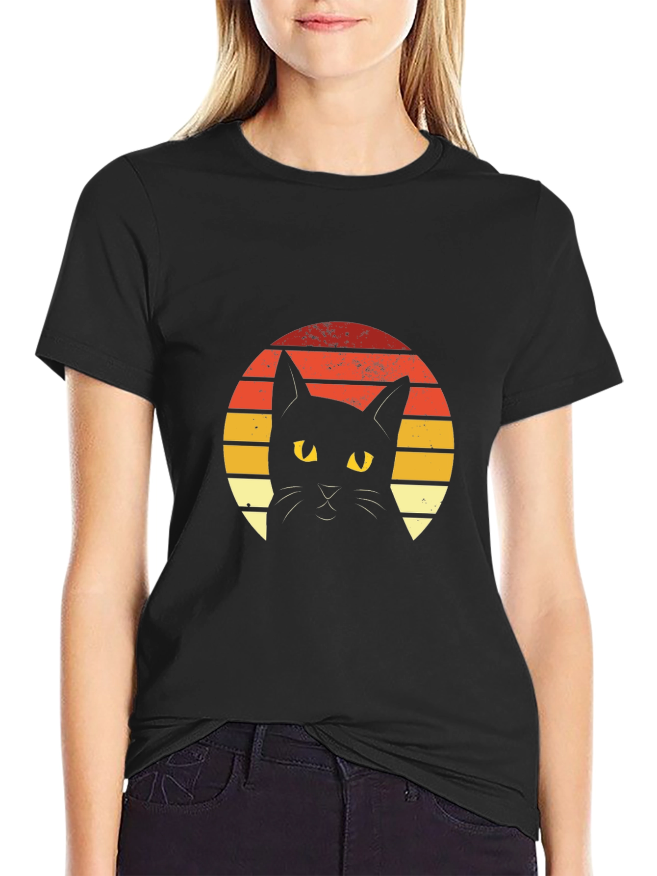 Retro Sunset Black Cat Graphic Tee