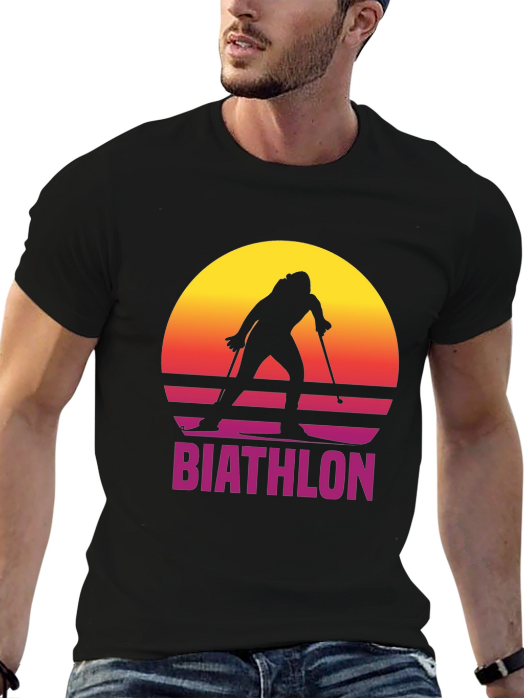 Retro Biathlon Sunset Graphic Tee
