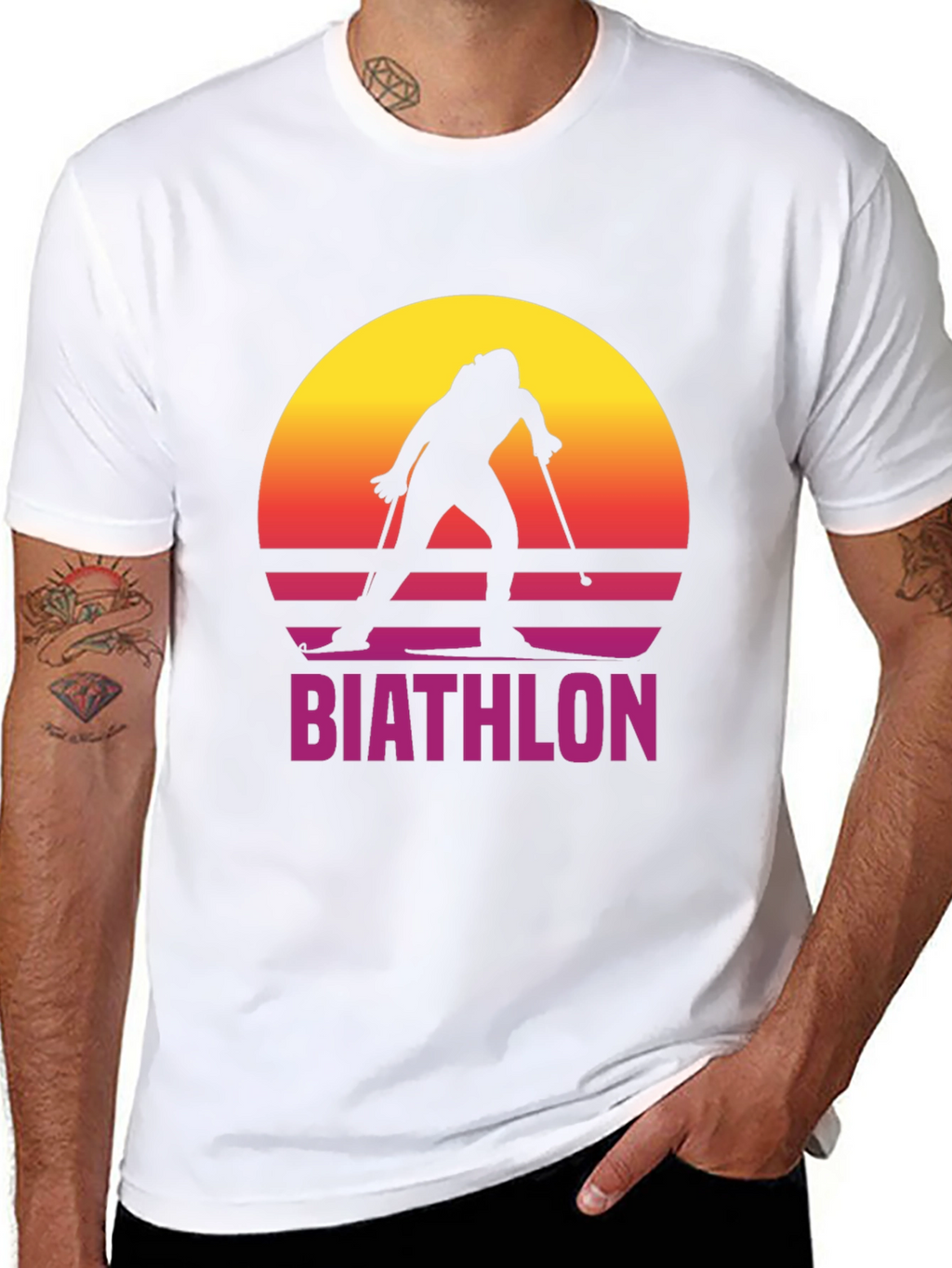 Retro Biathlon Sunset Graphic Tee