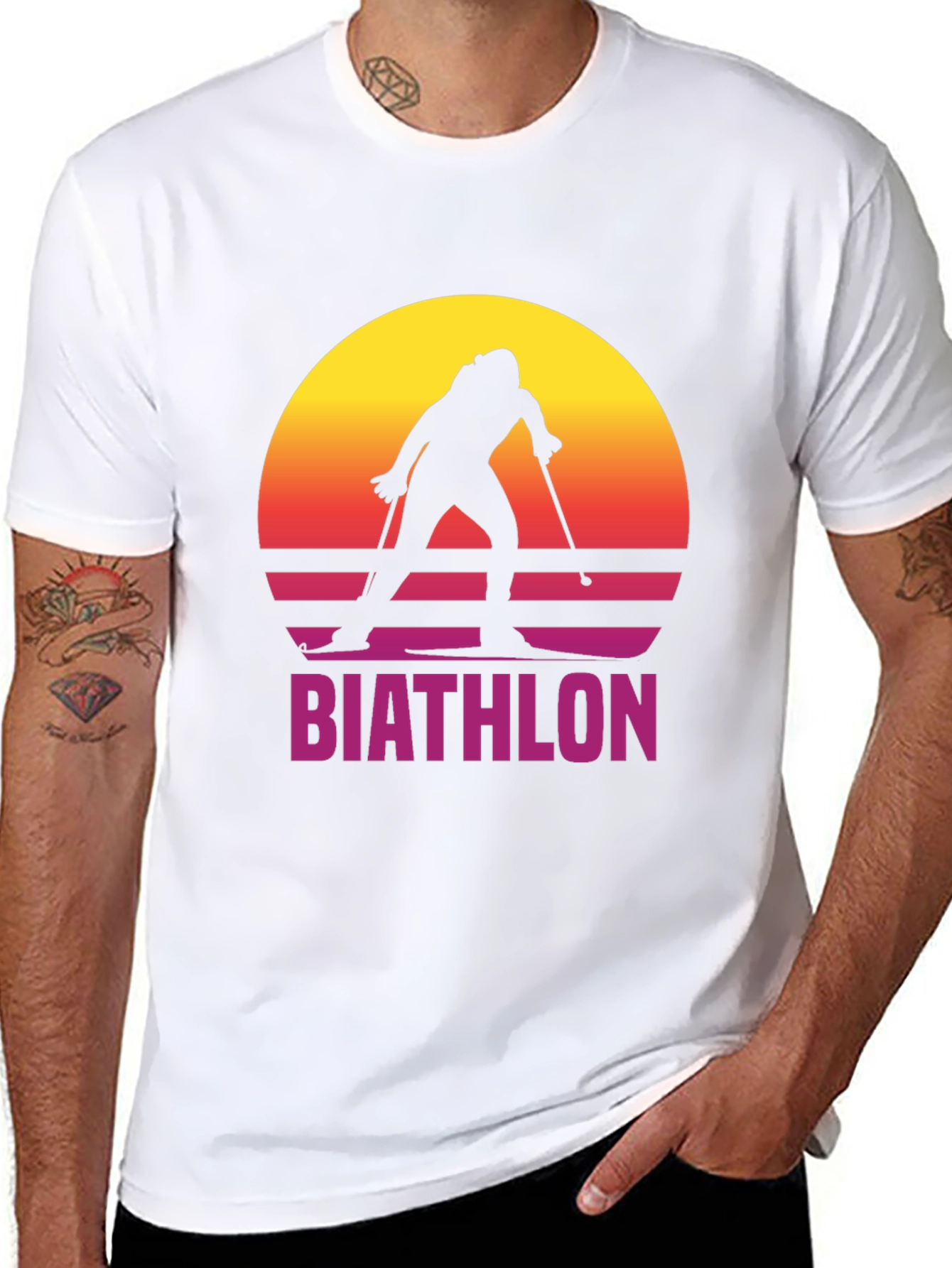 Retro Biathlon Sunset Graphic Tee