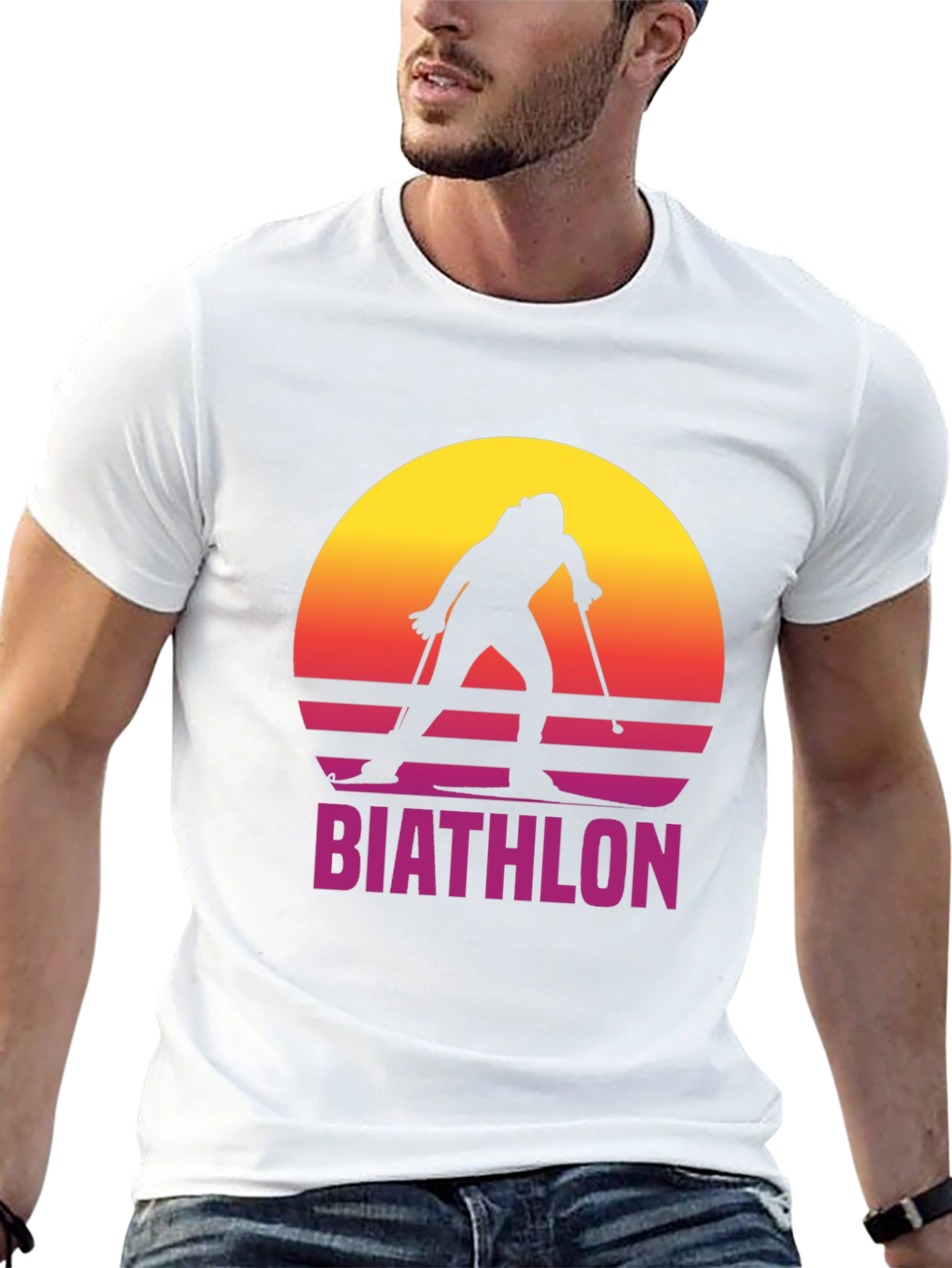 Retro Biathlon Sunset Graphic Tee