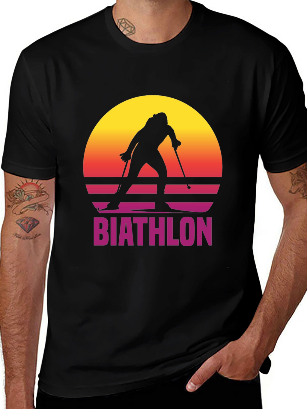Retro Biathlon Sunset Graphic Tee