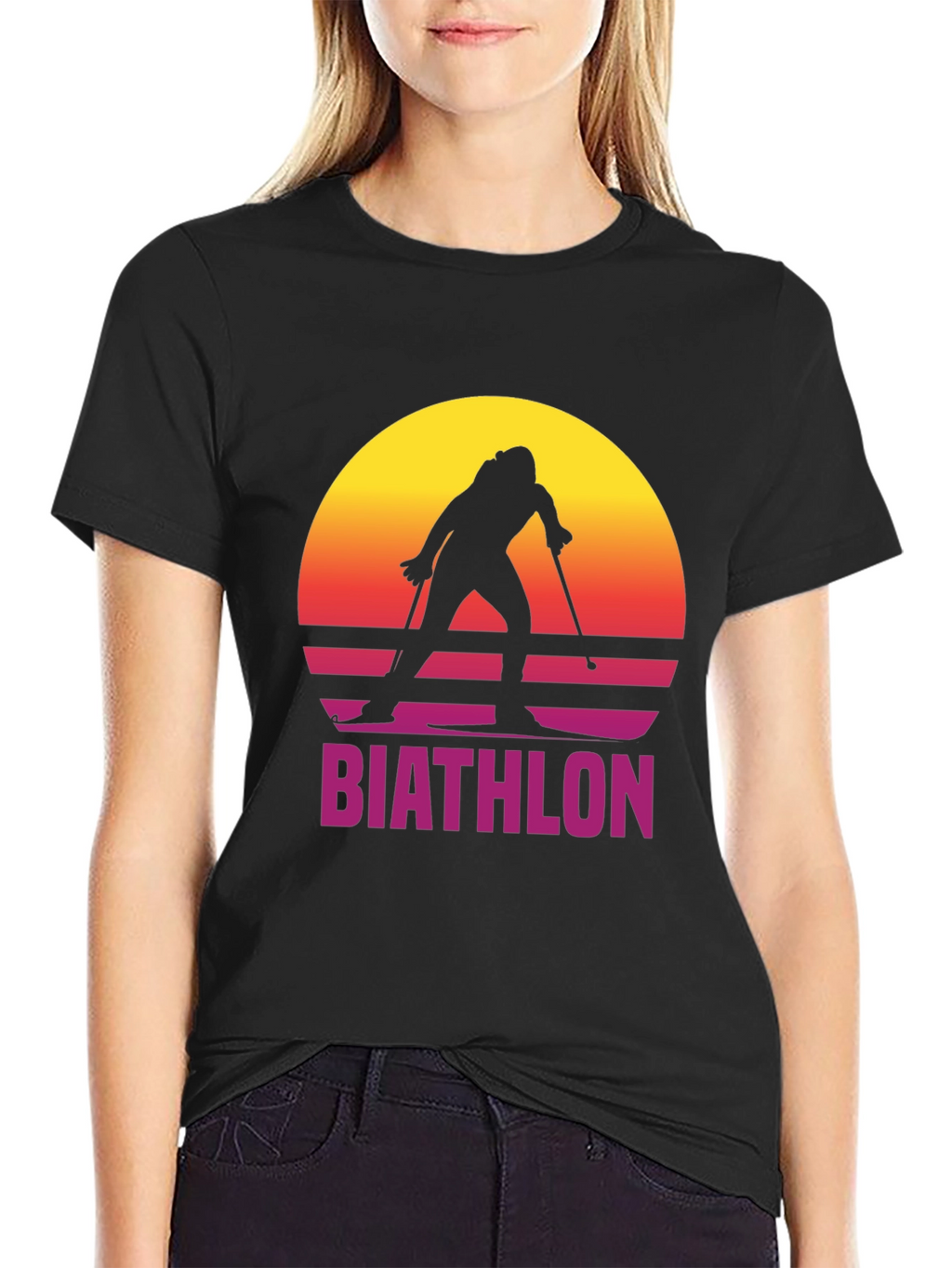 Retro Biathlon Sunset Graphic Tee
