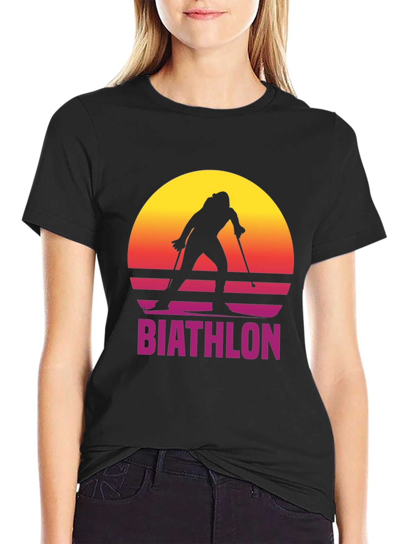 Retro Biathlon Sunset Graphic Tee