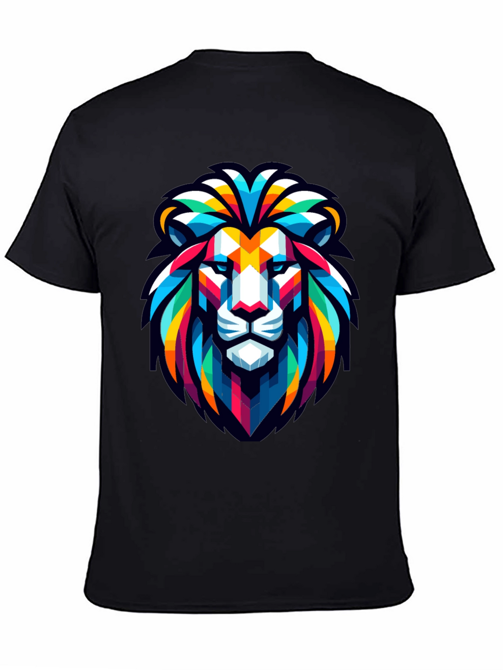 Geometric Lion Head Graphic Black T-Shirt