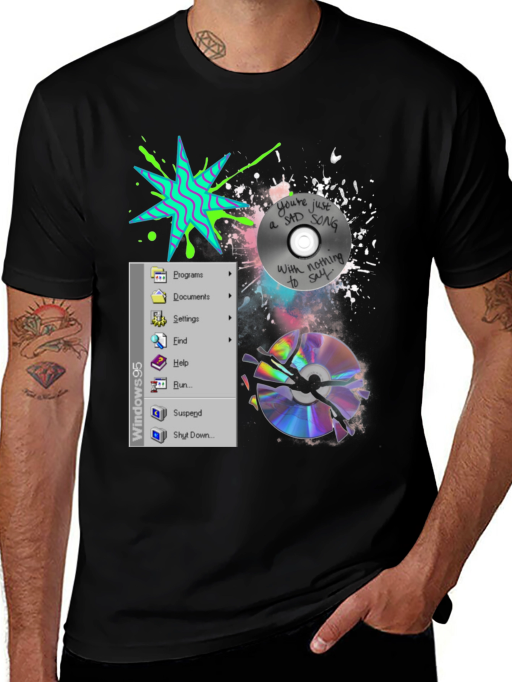 90s Nostalgia Tee: Windows & Broken CD Design