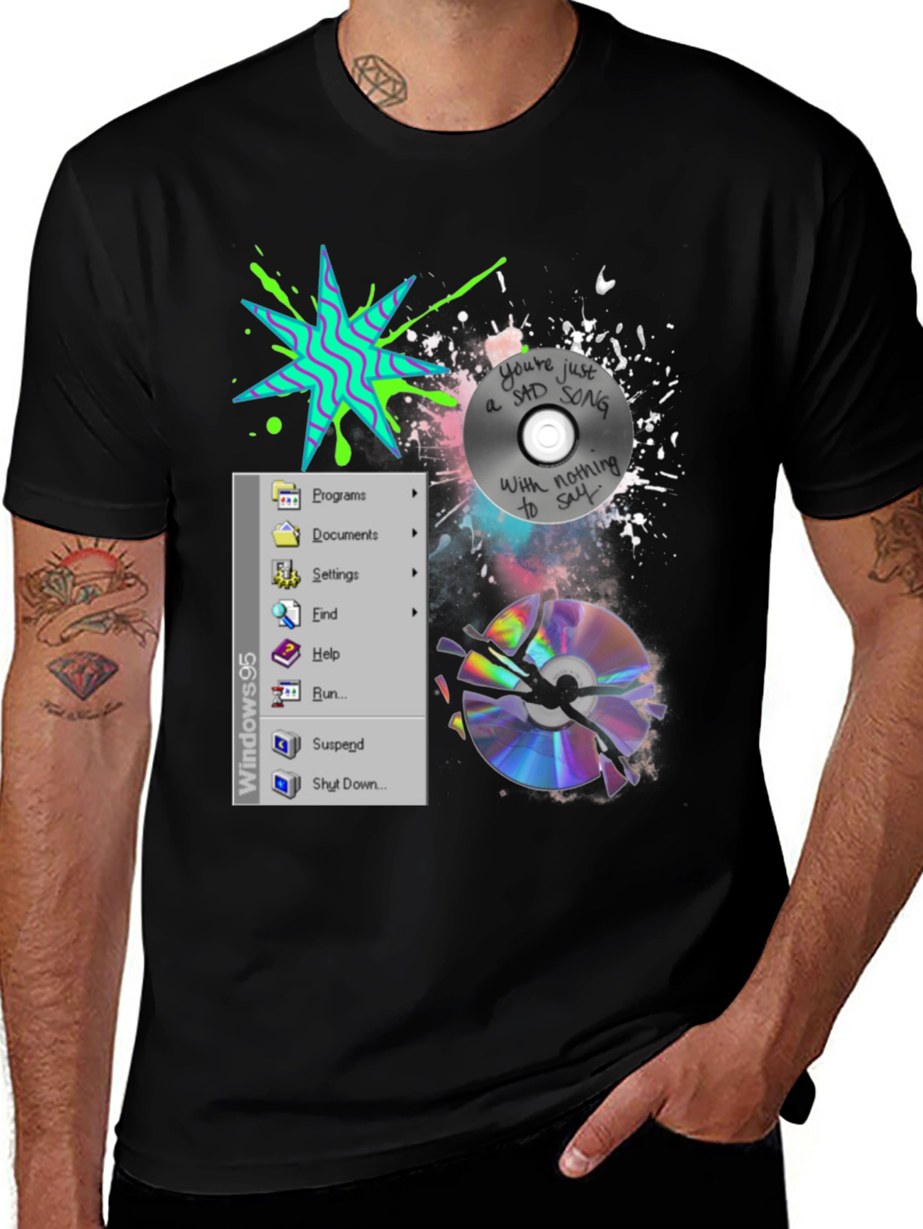 90s Nostalgia Tee: Windows & Broken CD Design