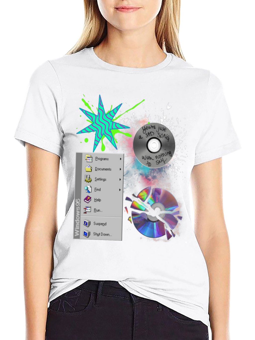 90s Nostalgia Tee: Windows & Broken CD Design