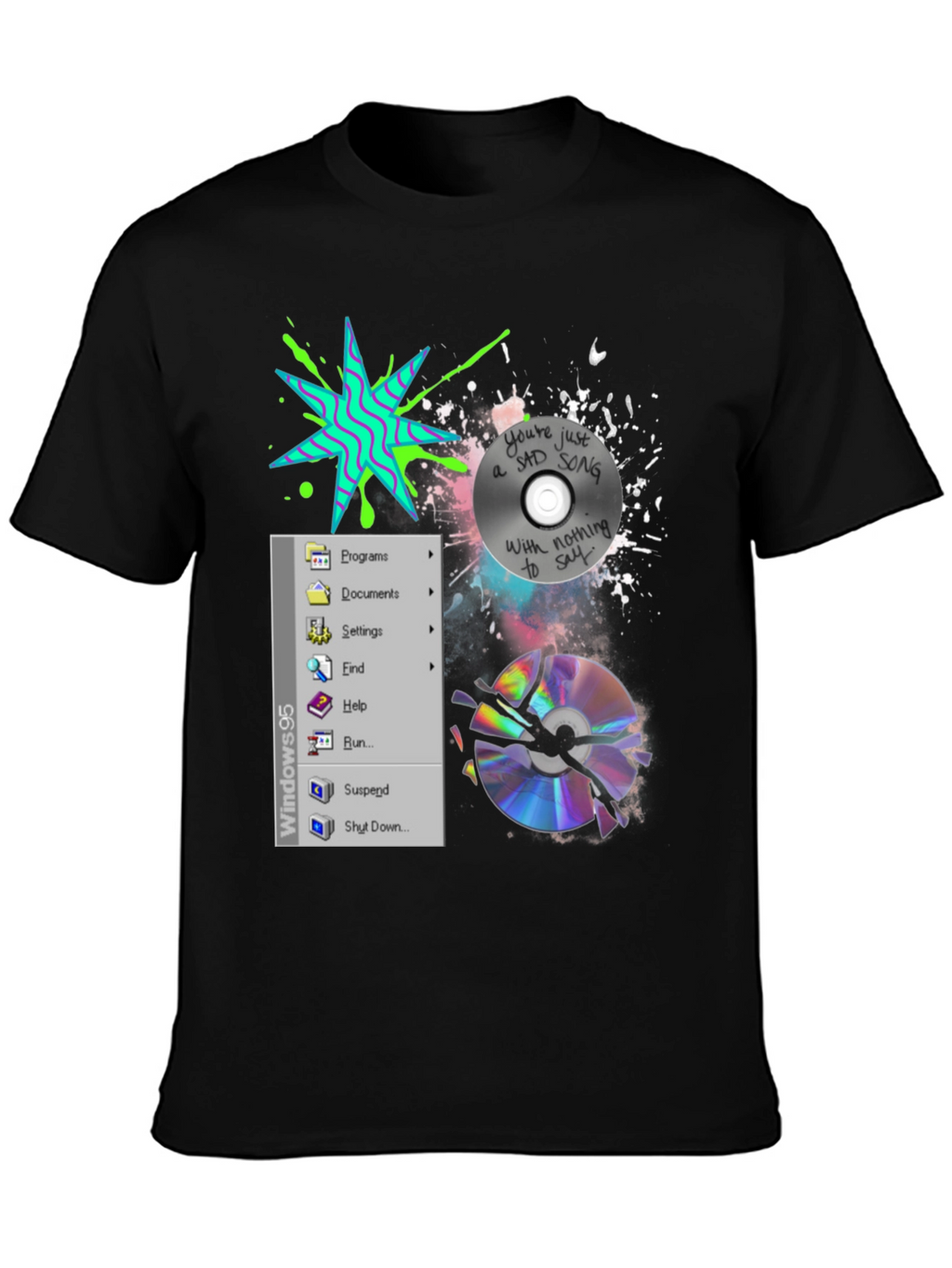 90s Nostalgia Tee: Windows & Broken CD Design