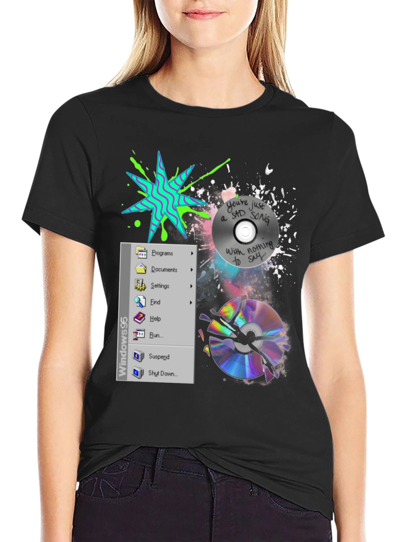 90s Nostalgia Tee: Windows & Broken CD Design