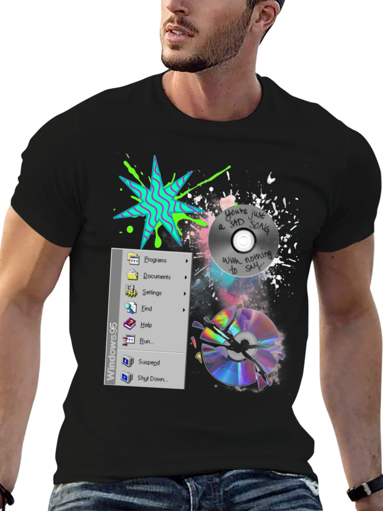 90s Nostalgia Tee: Windows & Broken CD Design