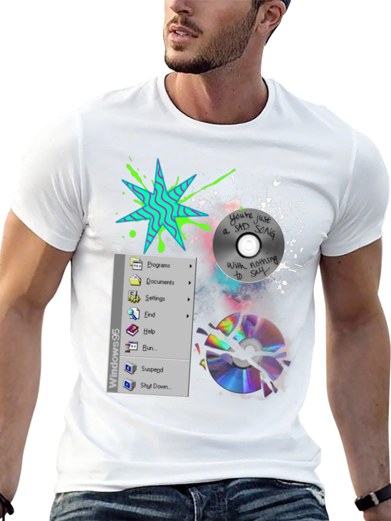 90s Nostalgia Tee: Windows & Broken CD Design