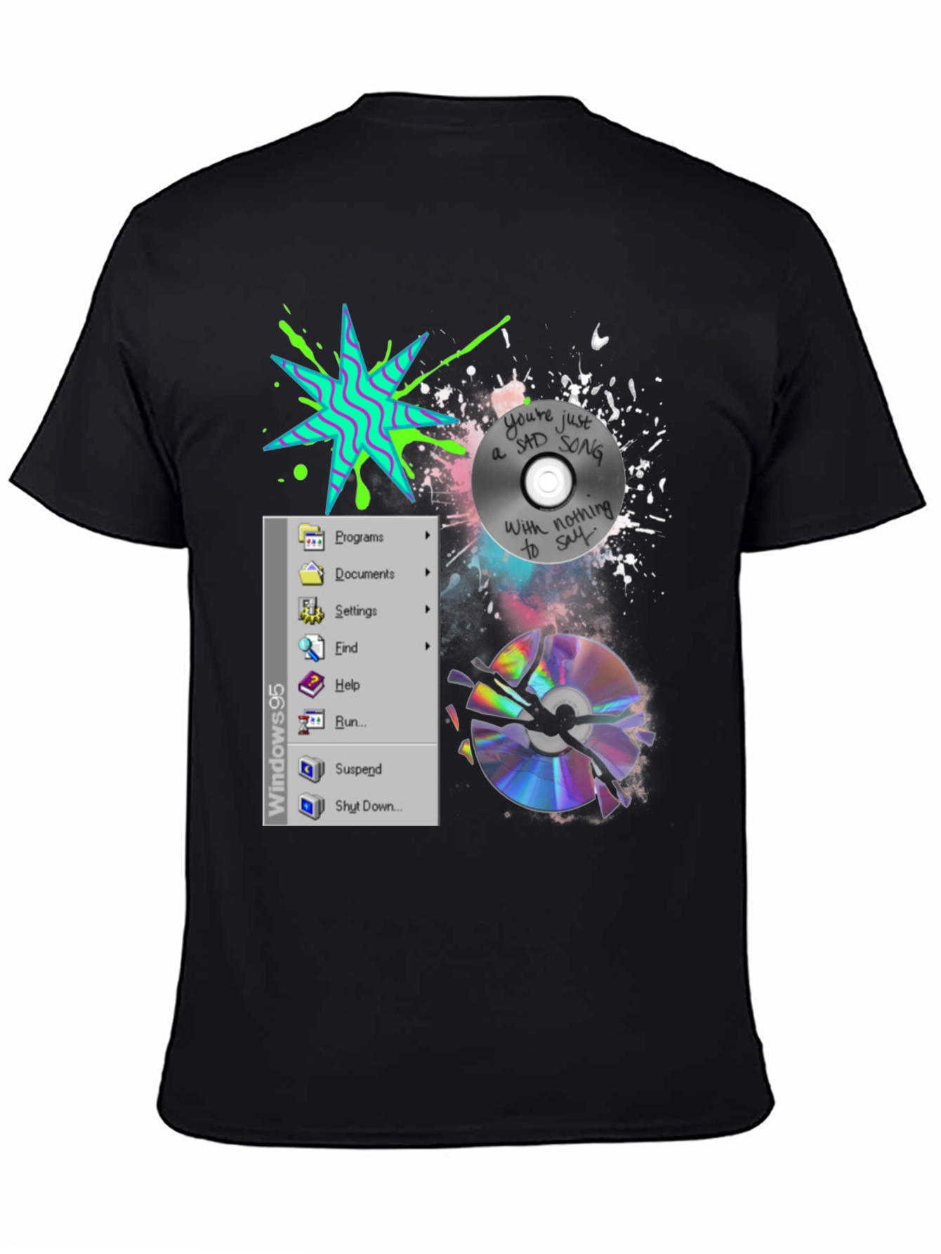90s Nostalgia Tee: Windows & Broken CD Design
