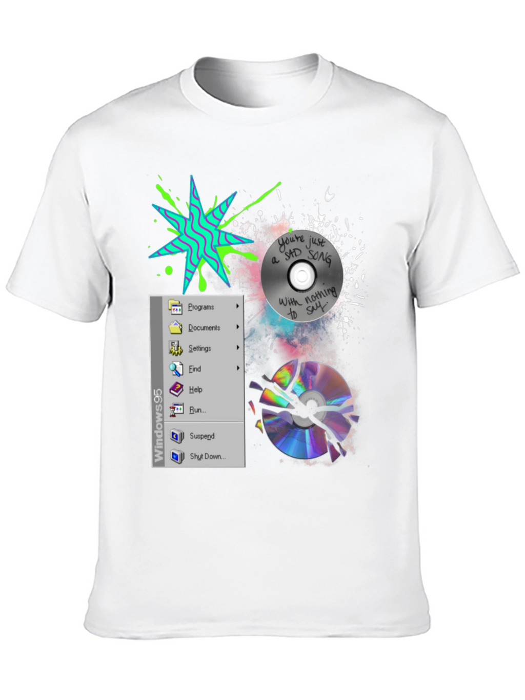 90s Nostalgia Tee: Windows & Broken CD Design