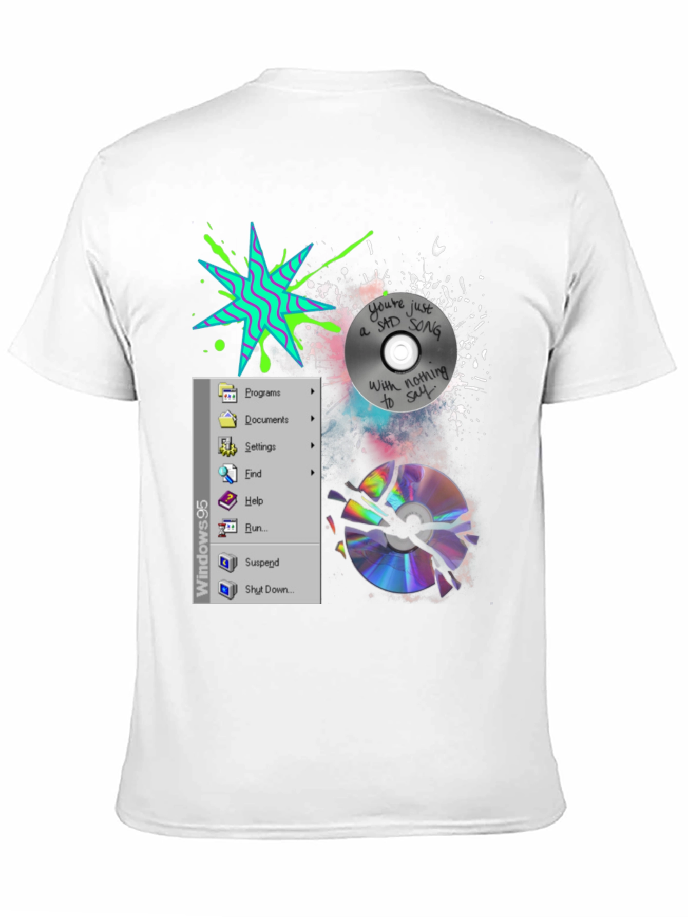 90s Nostalgia Tee: Windows & Broken CD Design