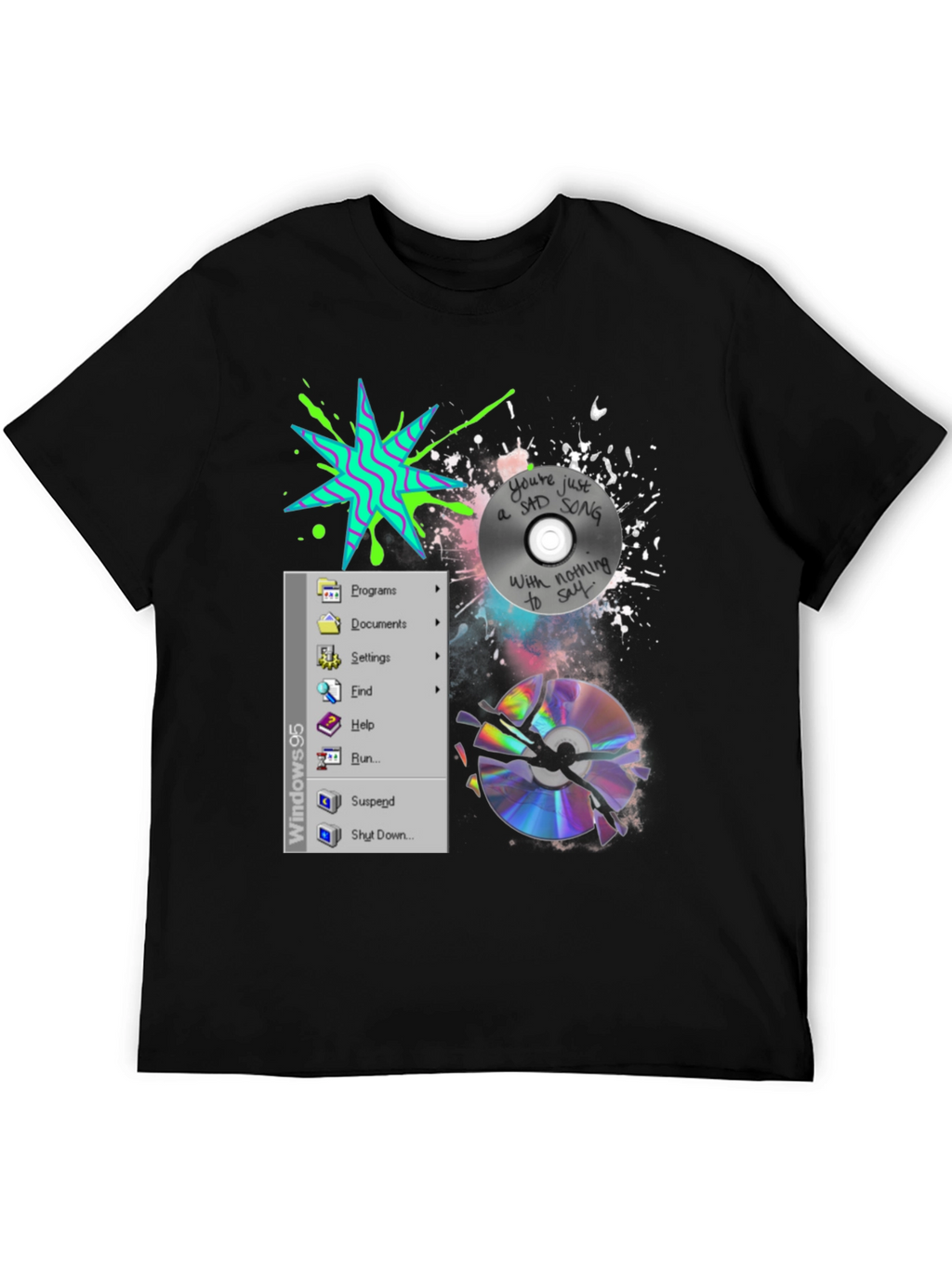 90s Nostalgia Tee: Windows & Broken CD Design