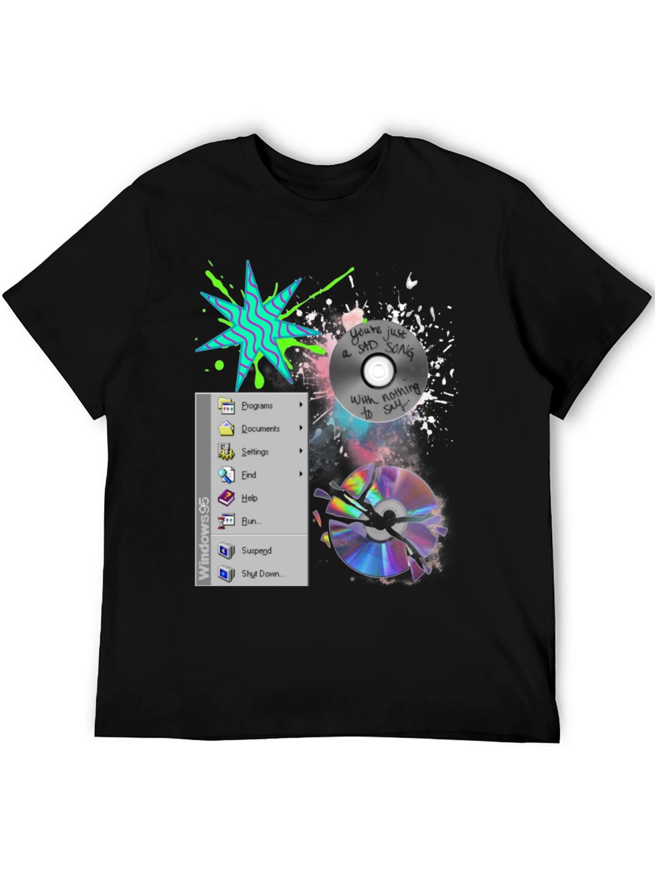 90s Nostalgia Tee: Windows & Broken CD Design