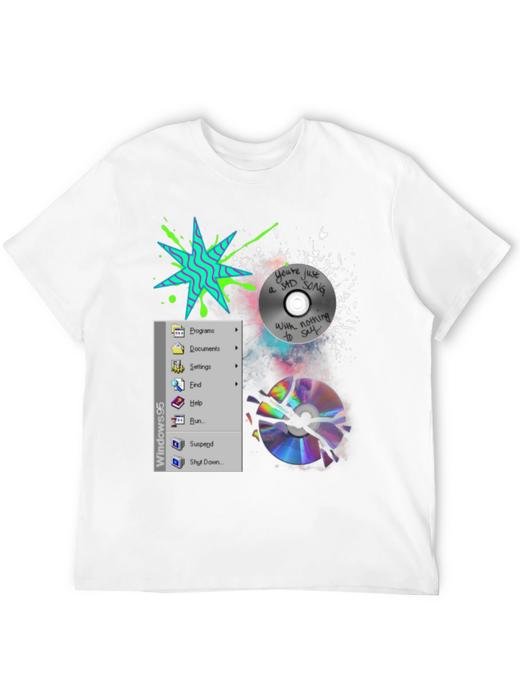 90s Nostalgia Tee: Windows & Broken CD Design