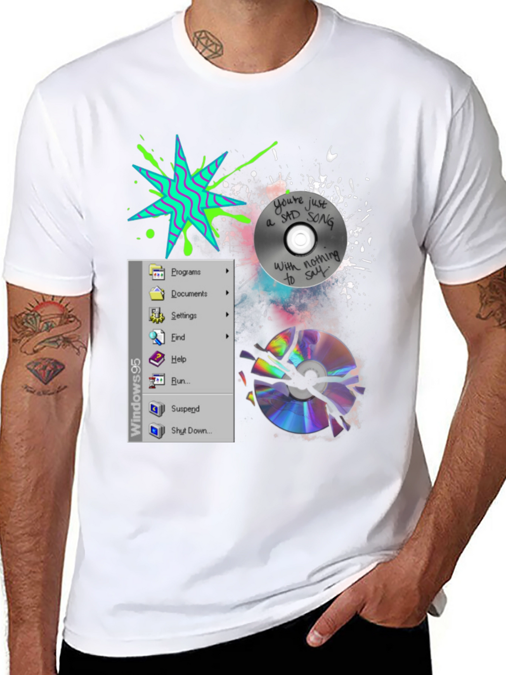 90s Nostalgia Tee: Windows & Broken CD Design