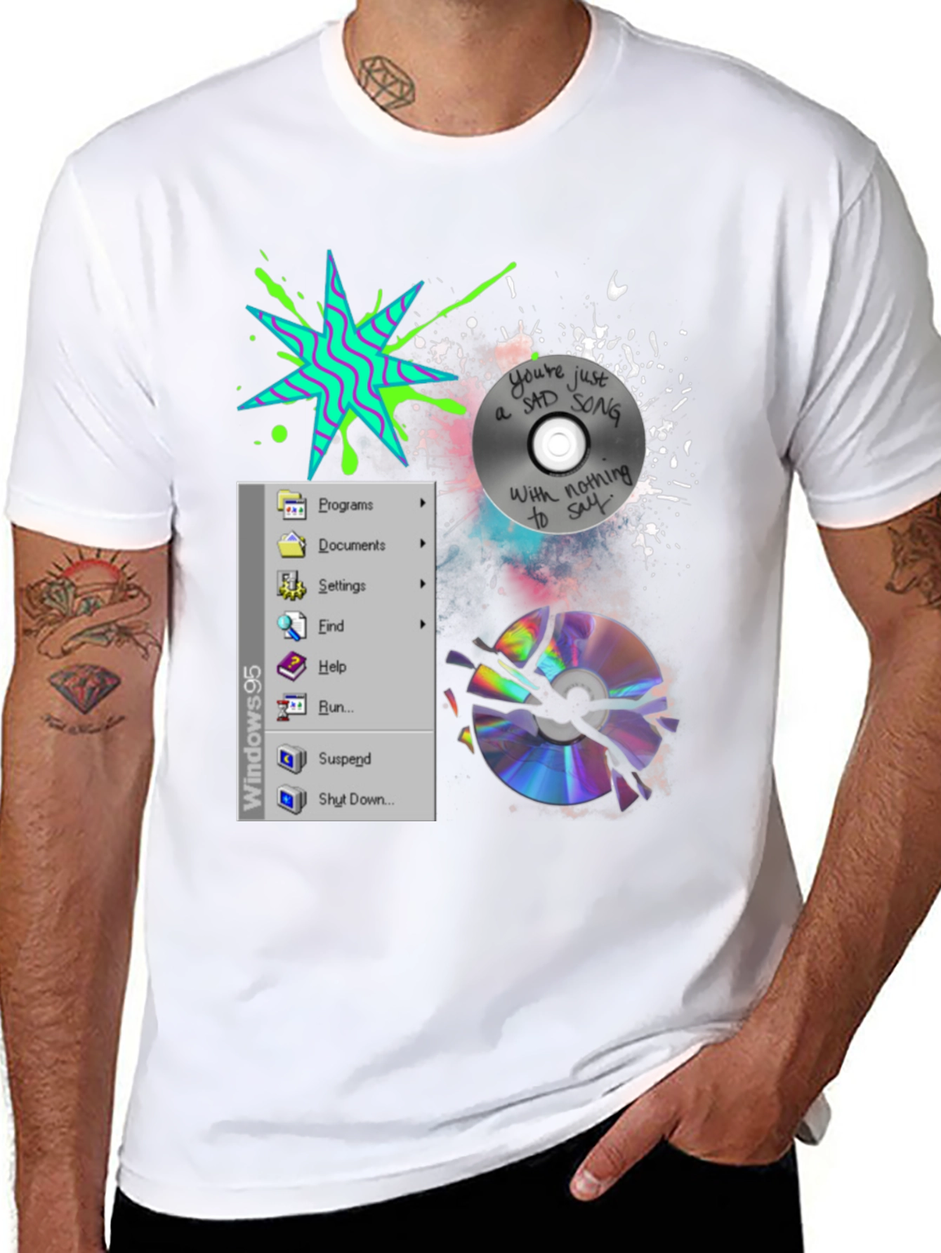 90s Nostalgia Tee: Windows & Broken CD Design