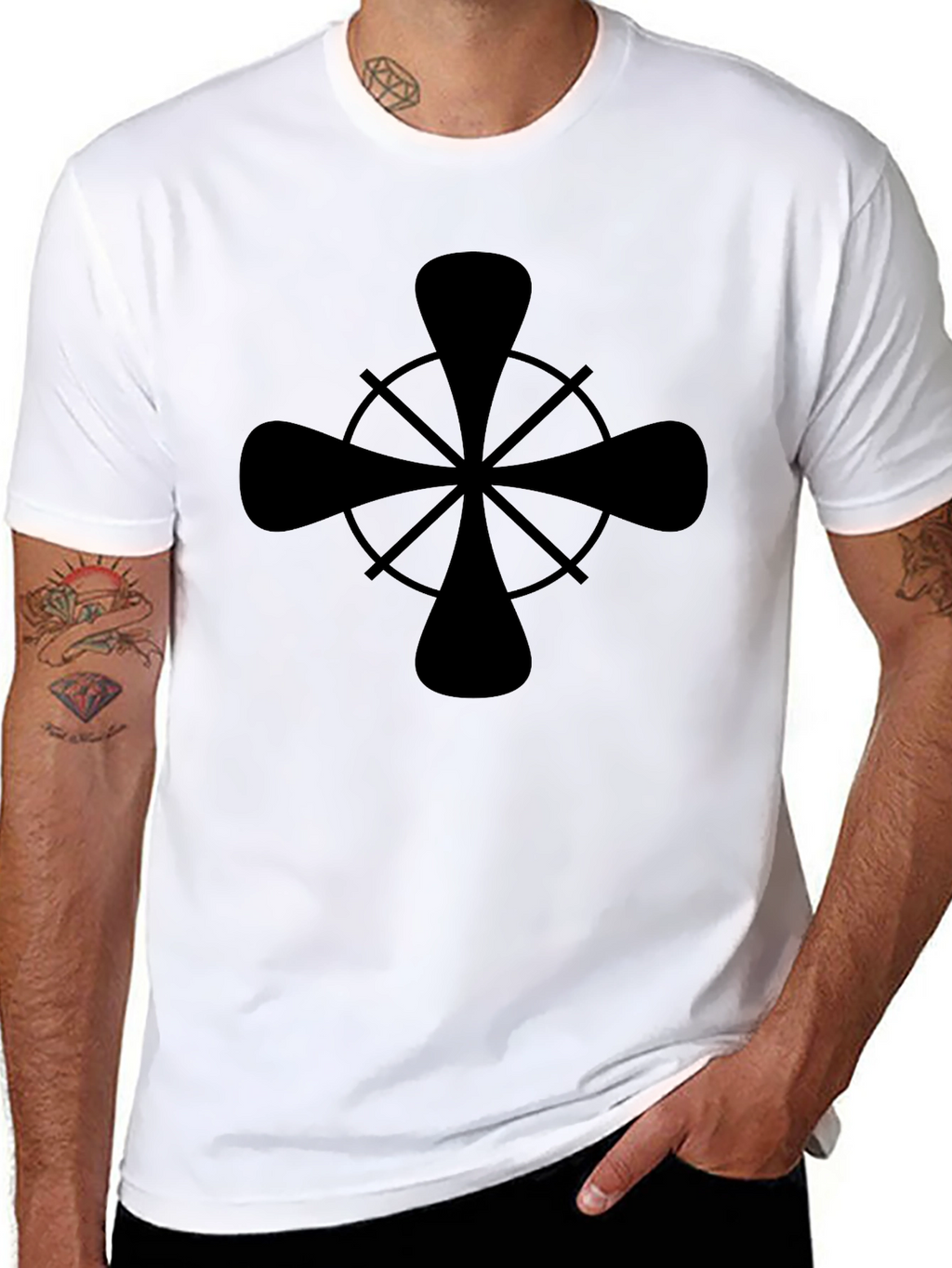 Stylish Black Graphic Tee - Nautical Wheel Design