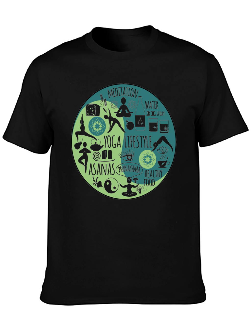 Yoga Lifestyle T-Shirt - Meditation Asanas Healthy Food