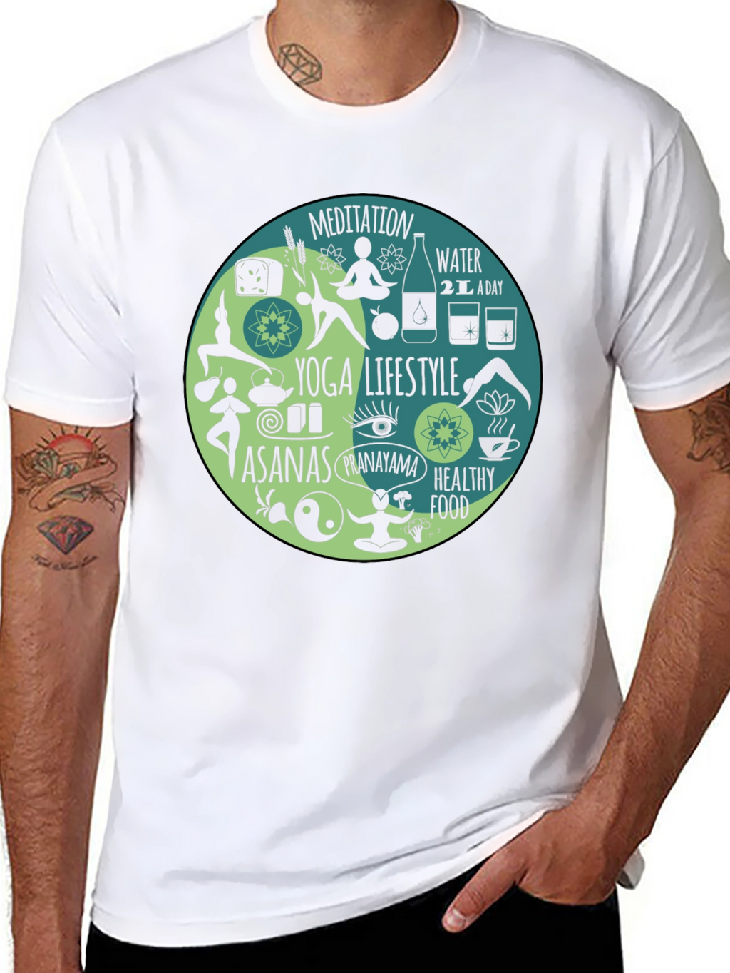 Yoga Lifestyle T-Shirt - Meditation Asanas Healthy Food