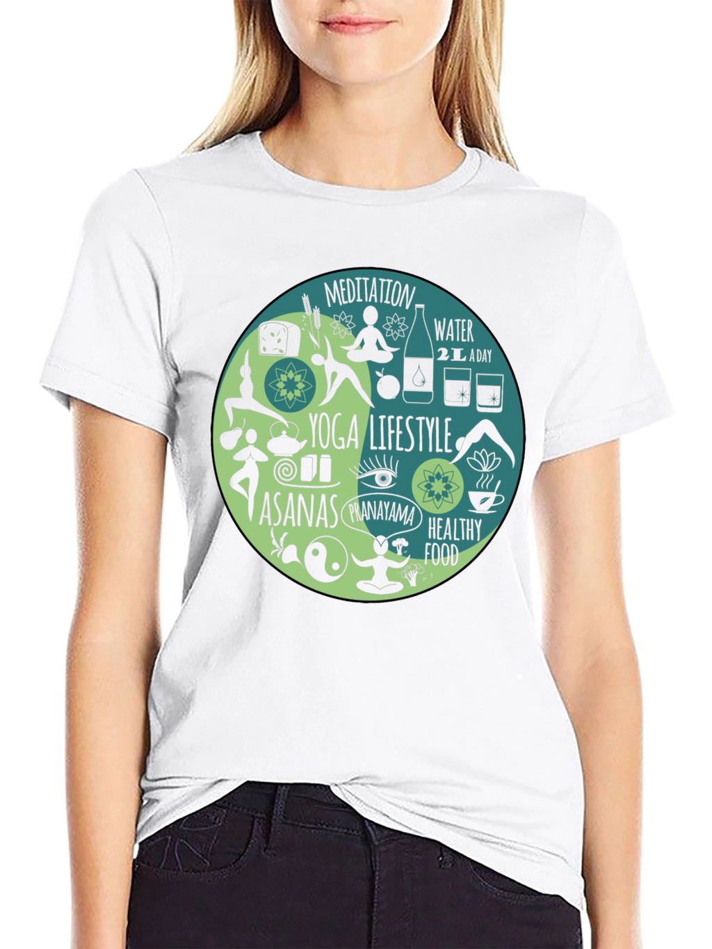 Yoga Lifestyle T-Shirt - Meditation Asanas Healthy Food