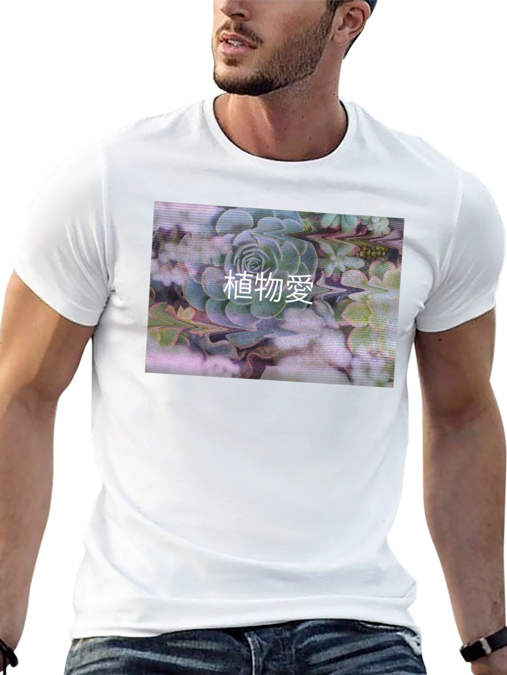 Black T-Shirt with Succulent Graphic Print
