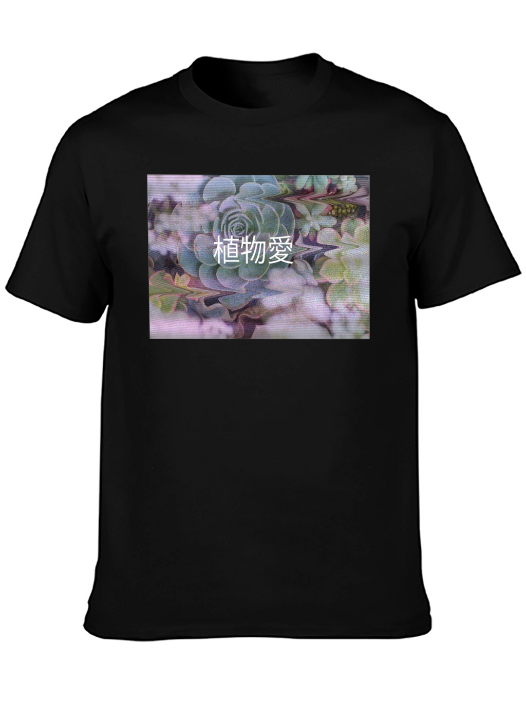 Black T-Shirt with Succulent Graphic Print