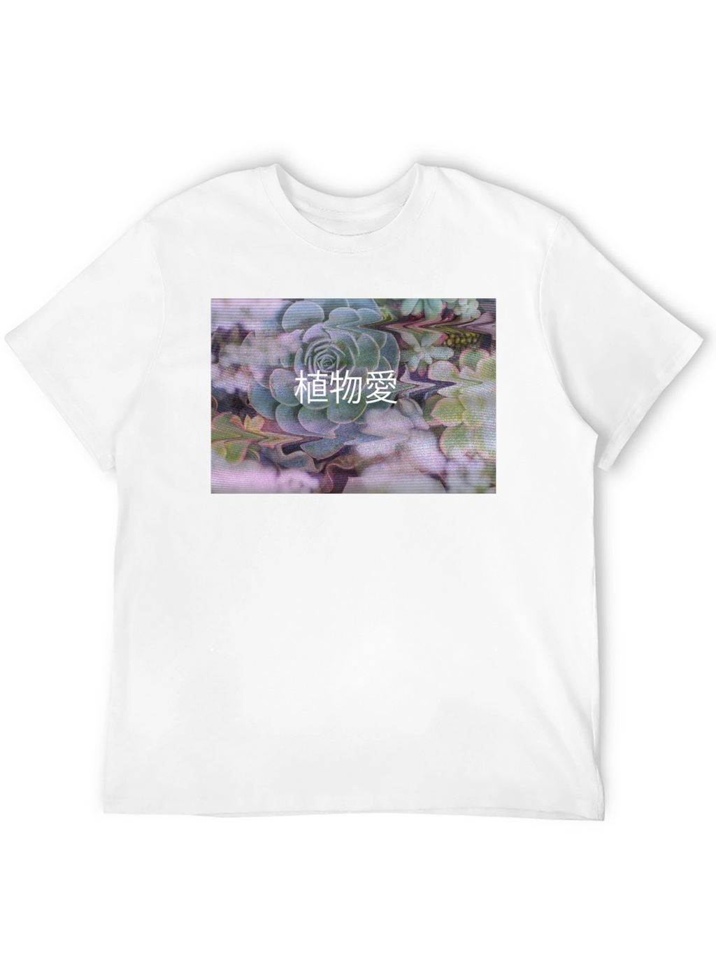 Black T-Shirt with Succulent Graphic Print