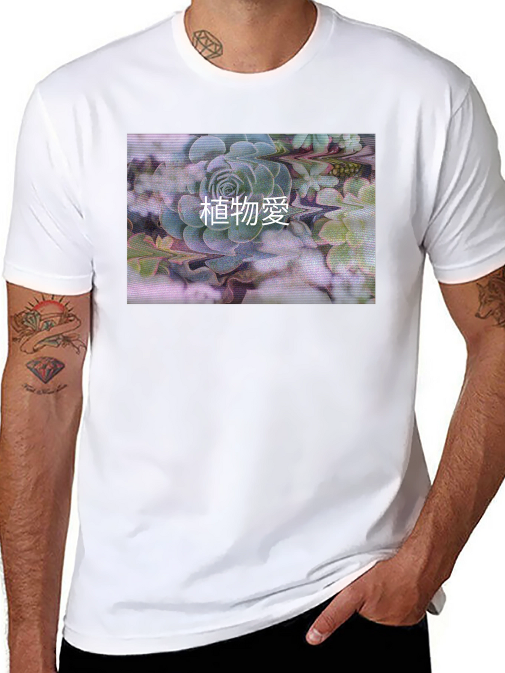 Black T-Shirt with Succulent Graphic Print