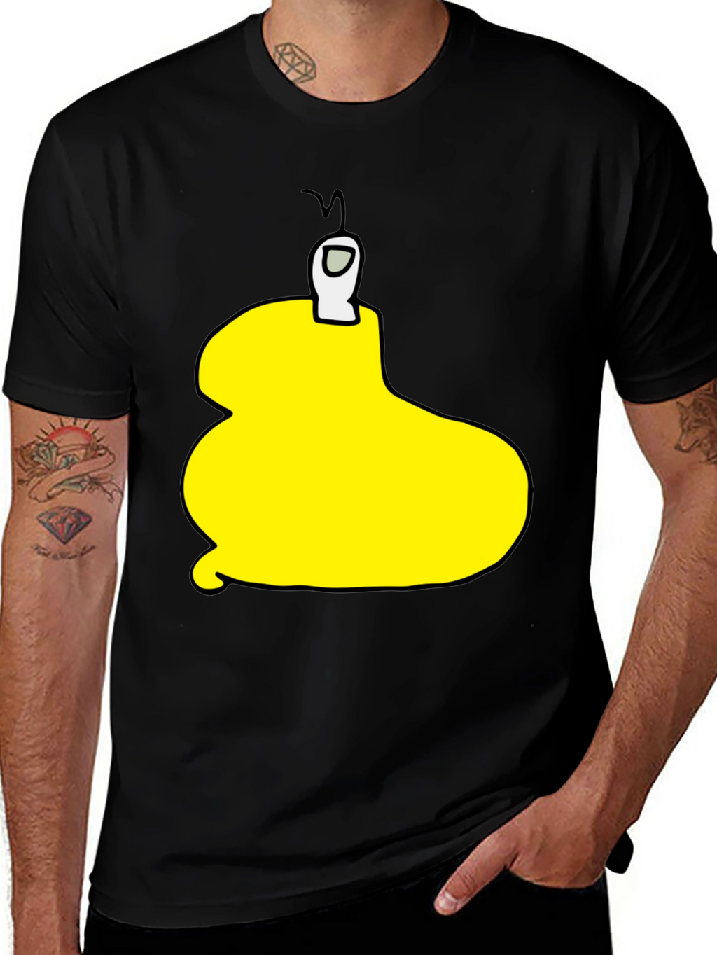 Yellow Among Us Character Black T-Shirt