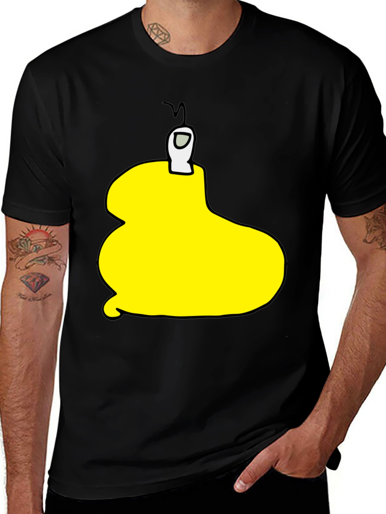 Yellow Among Us Character Black T-Shirt